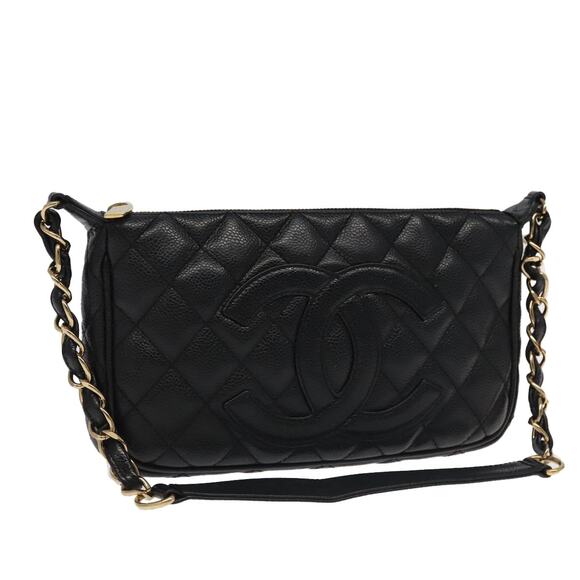 CHANEL Matelasse Coco Mark Chain Shoulder Bag Caviar Skin Black CC - Picture 1 of 16
